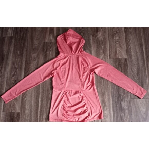 Womens EDDIE BAUER Size Small Athletic Hooded Running Shirt Pink White Stripes - Picture 3 of 11